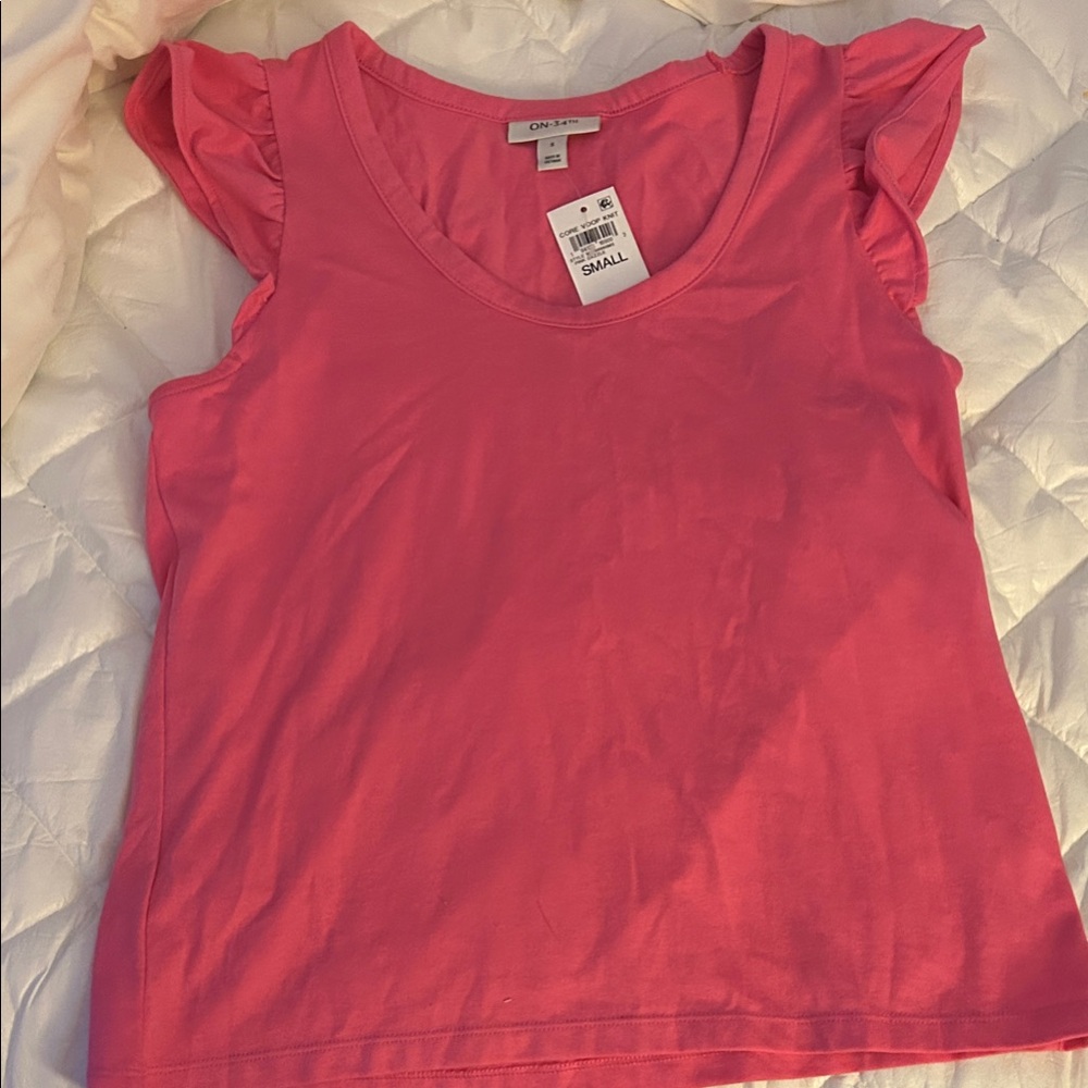 On-34th Bright Pink Ruffle Sleeve Scoop neck Top